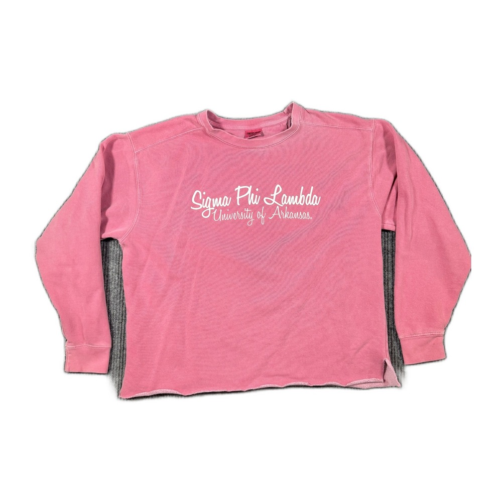 Sigma Phi Lambda University of Arkansas Pink Raw Hem Crewneck Sweatshirt XL